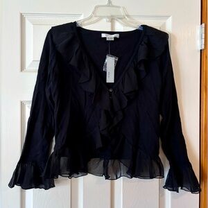 Women’s WD•NY crop ruffleld cardigan sweater